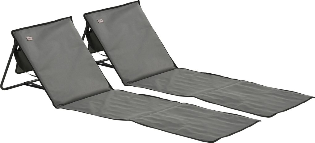 Outsunny Leżak plażowy, składany, regulowane oparcie, kieszeń boczna, miękkie wyściełanie, rama stalowa, Szary, 142x51x40cm