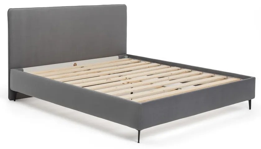 Szare tapicerowane łóżko dwuosobowe ze stelażem 160x200 cm Noira Slim – Bonami Selection