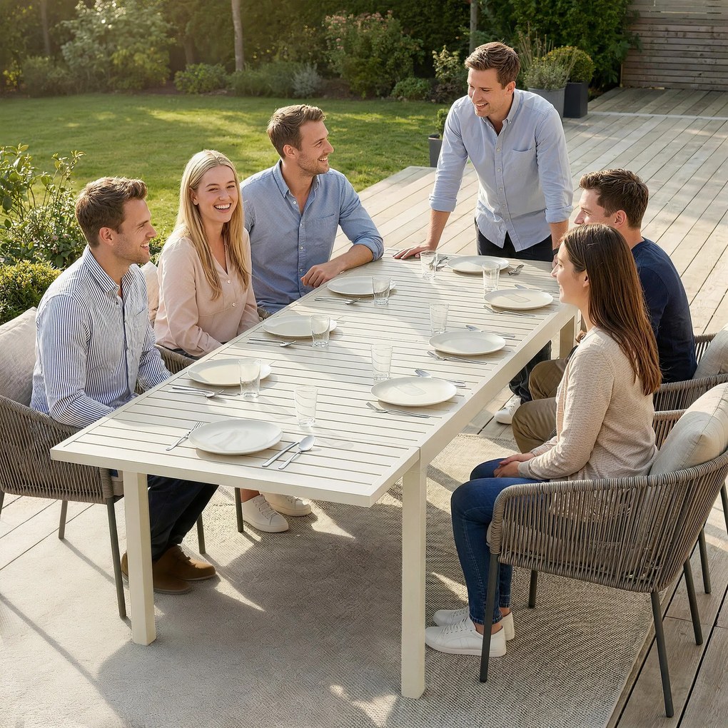 Outsunny Stół Ogrodowy Rozkładany 150/225 x 85 cm Aluminiowy Stół Jadalniany dla 6-8 Osób, Prostokątny z Listwami | Aosom PL