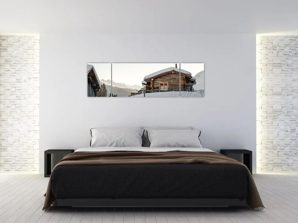 Obraz - chata górska w śniegu (170x50 cm)