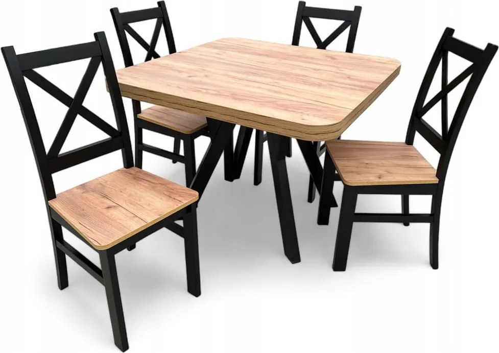 Zestaw 4 Krzesła + Stół Rozkładany Kwadrat Zaowal 90x90/190 cm Dąb Craft + nogi drewniane Y