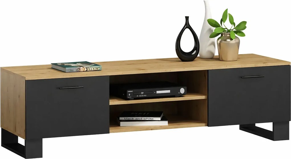 Loftowa Szafka Czarny Rtv 120 Cm Dąb Artisan + Skrzynia G0-T16