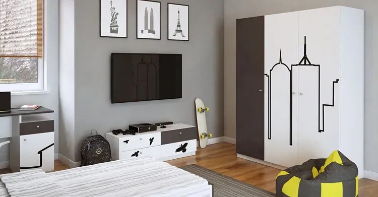 Biało-grafitowe łóżko młodzieżowe 90x200 H0-M73