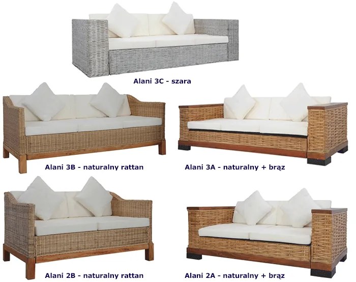 Sofa Otma 2A dwuosobowa - rattan + brąz