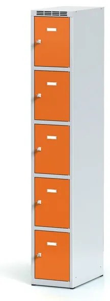 Szafka skrytkowa S6, 5 schowków, 1800 x 300 x 500 mm, zamek obrotowy, drzwi pomarańczowe