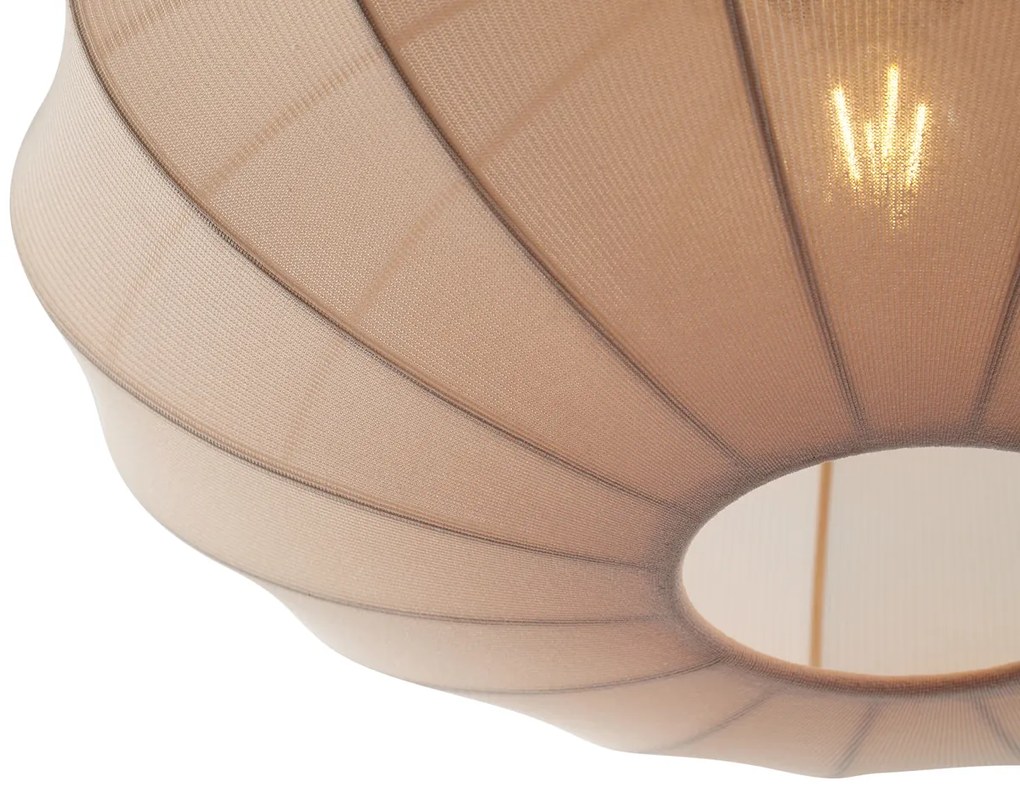 Lampa wisząca Japandi czarna z brązowym materiałowym kloszem 3-źródła światła - BidaJapandi Oswietlenie wewnetrzne