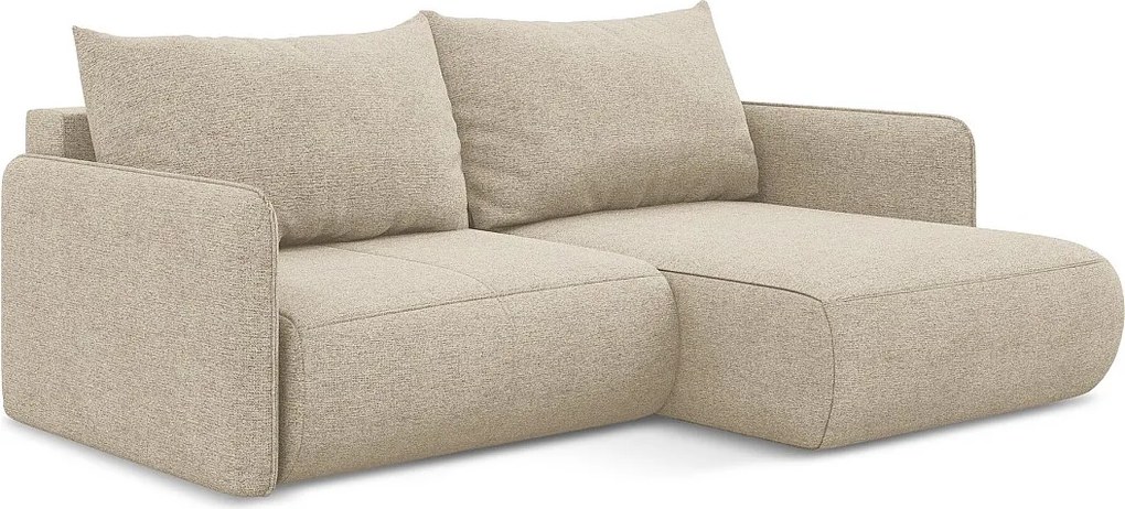 Narożnik prawostronny z funkcją spania - z tkaniny szenilowej - ciemny beż - NANEA