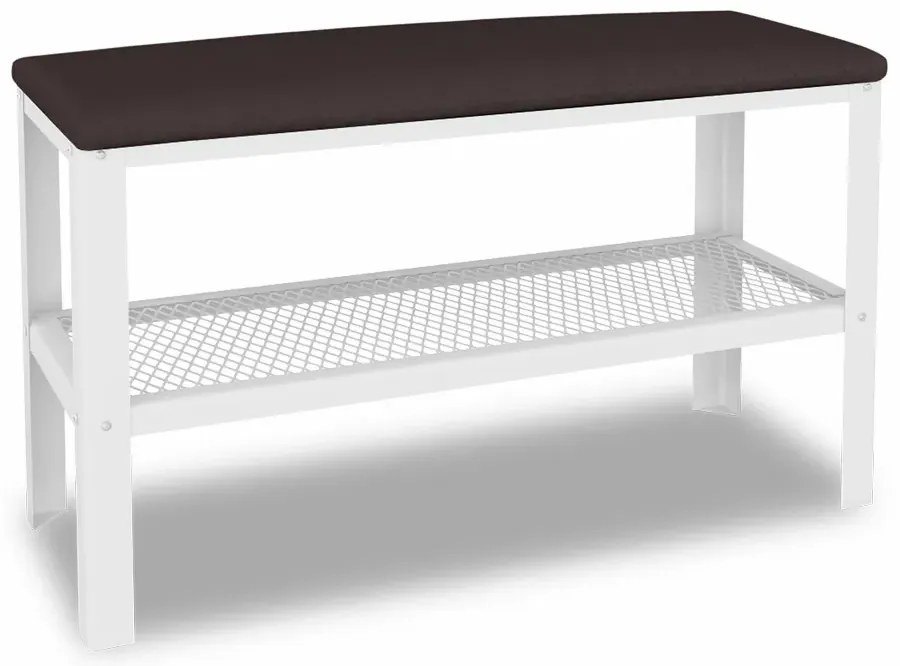 Wąski puf z metalowym stelażem do przedpokoju biały + wenge  - Sagal 5X