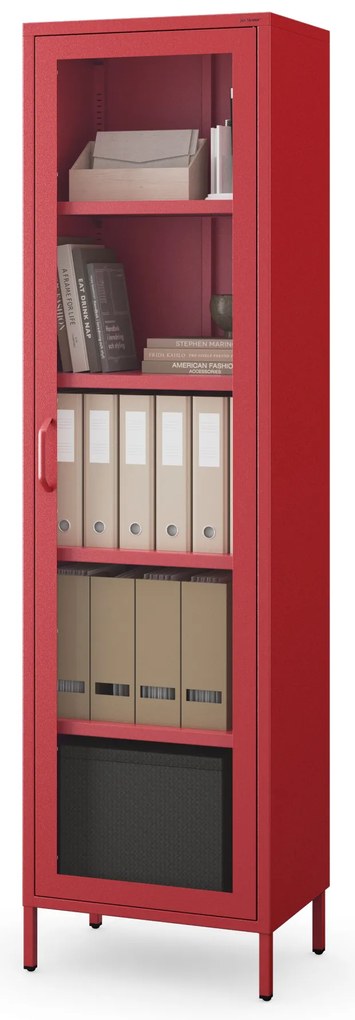 Witryna szklana do salonu wąska czerwona Modern LUIGI 500 x 1800 x 350 mm