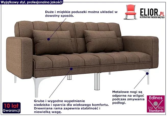 Rozkładana brązowa kanapa z poduszkami - Netrix