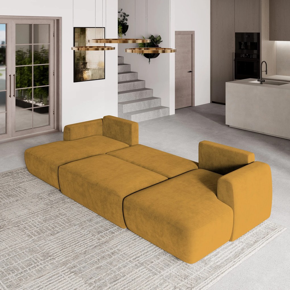 Masseno Narożnik SENTUM z funkcją spania i pojemnikiem na pościel Narozniki U, Rozkładana sofa - Żółty, KRONOS 01