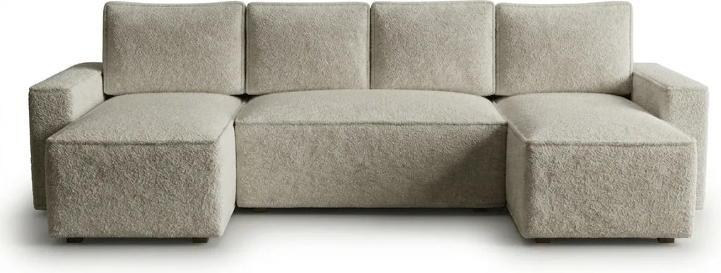 Rozkładana sofa narożna w kształcie U SMART BOUCLE 303x143 cm, szarobeżowa