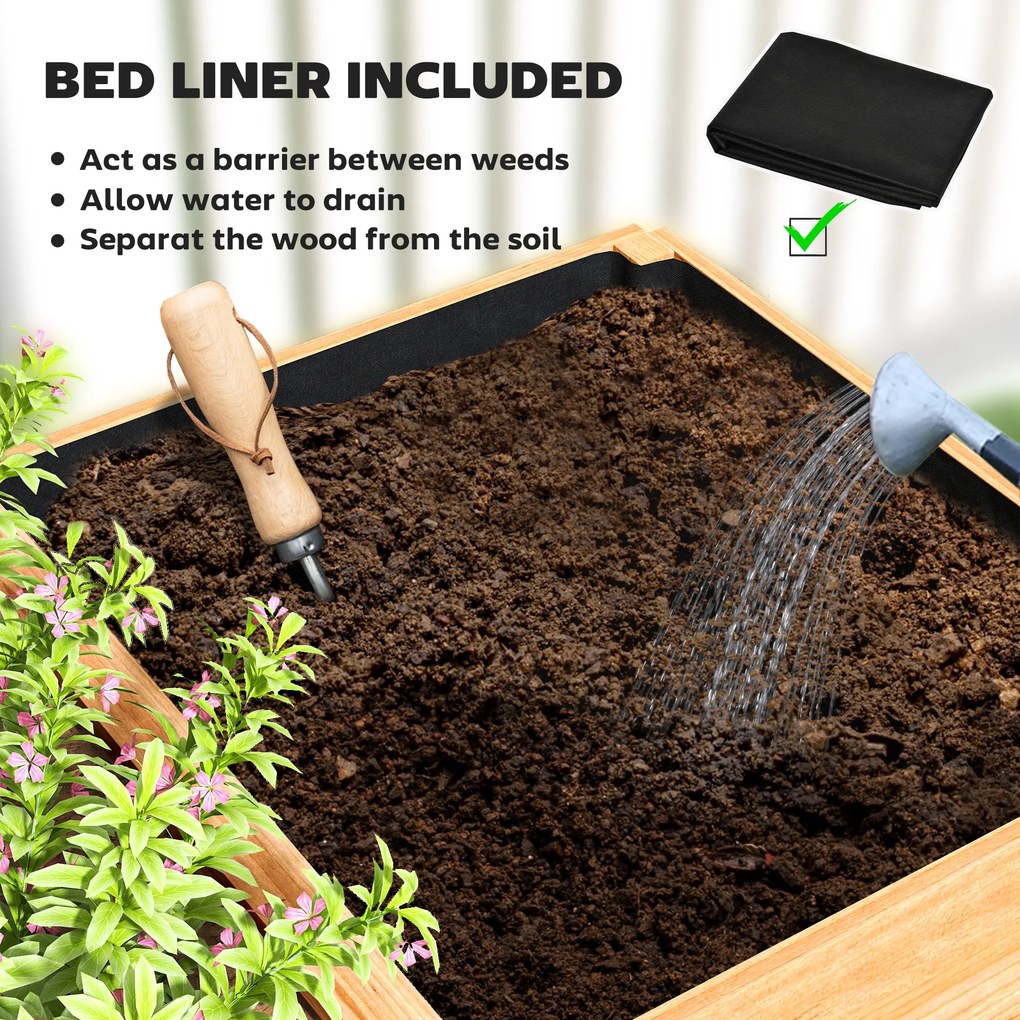 Outsunny Podwyższone grządki, Grządka z drewna z 3 strefami uprawy, dla warzyw, ziół, kwiatów, 140 x 60 x 40 cm