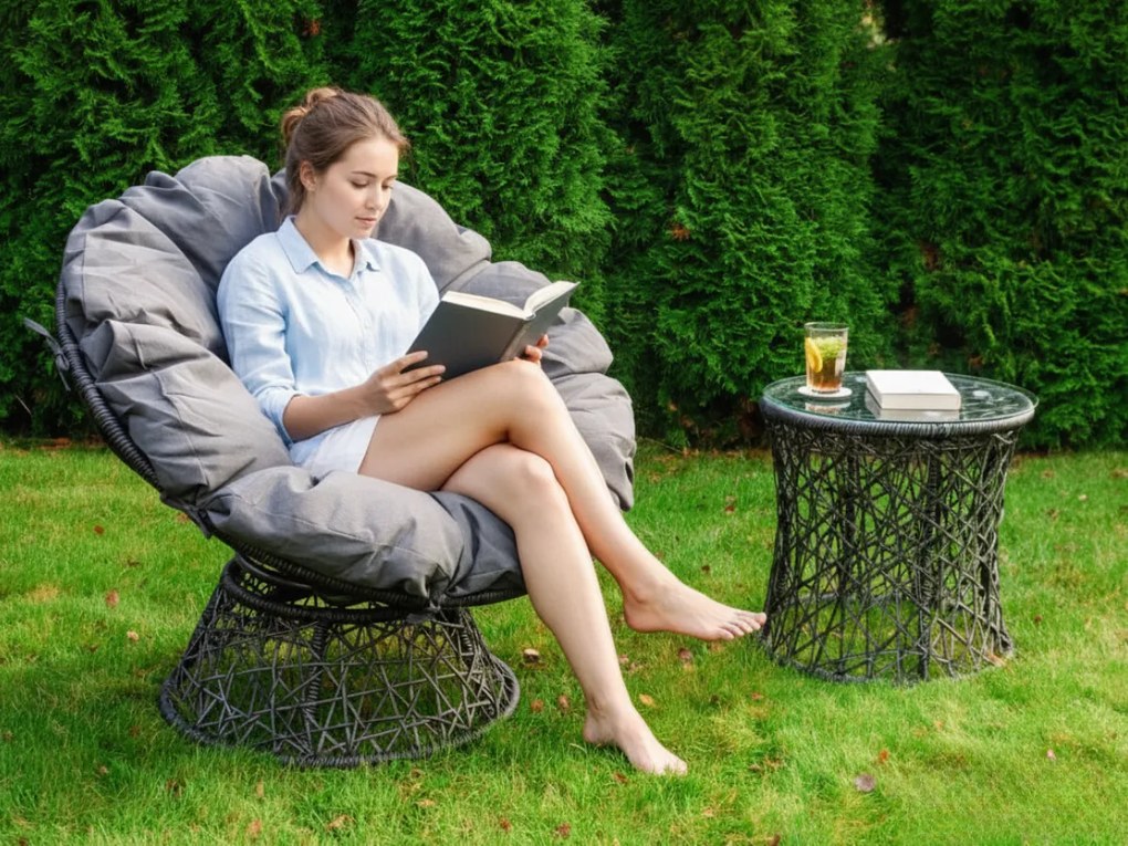 Leżanka ogrodowa z technorattanu + stolik TWIST szary