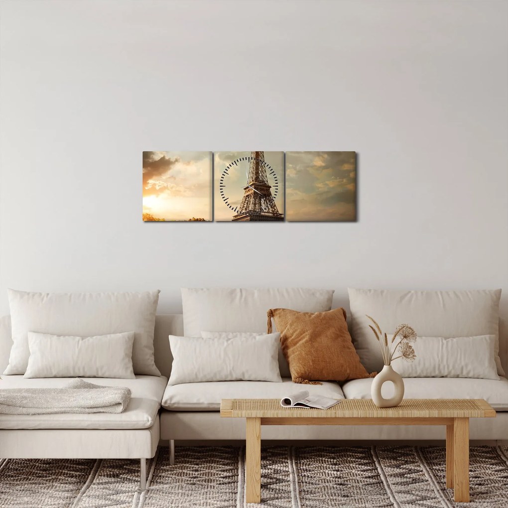 Obraz - Wieża Eiffla, Paryż, Francja (z zegarem) (90x30 cm)