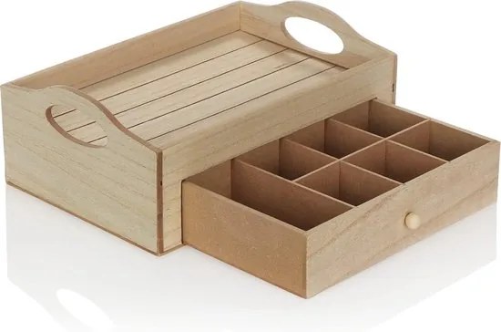 Taca do serwowania z szufladą na herbatę TEABOX 30x20 cm