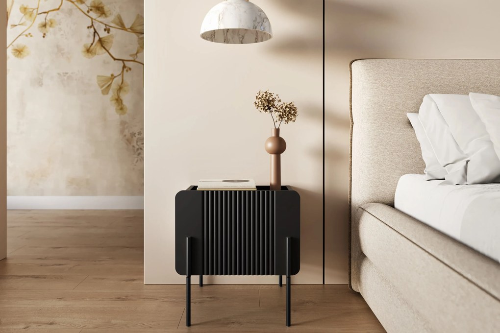 Szafka nocna Malmi z szufladą 45 cm - czarny mat / czarne nóżki