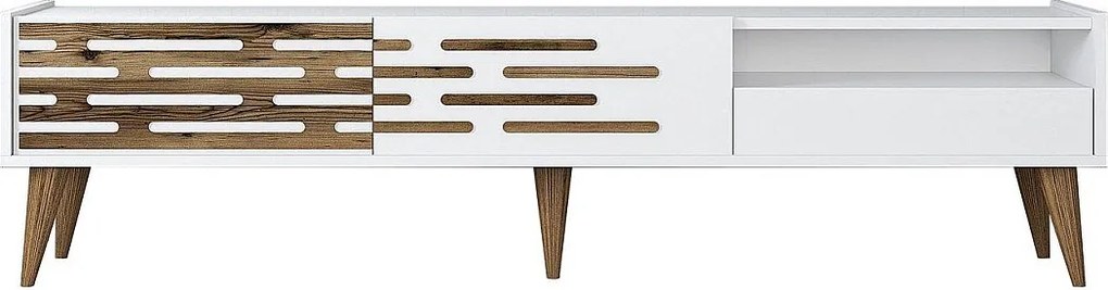 Elegancka szafka pod telewizor – 180 cm x 35 cm x 45 cm – Biała – Płyta wiórowa pokryta melaminą