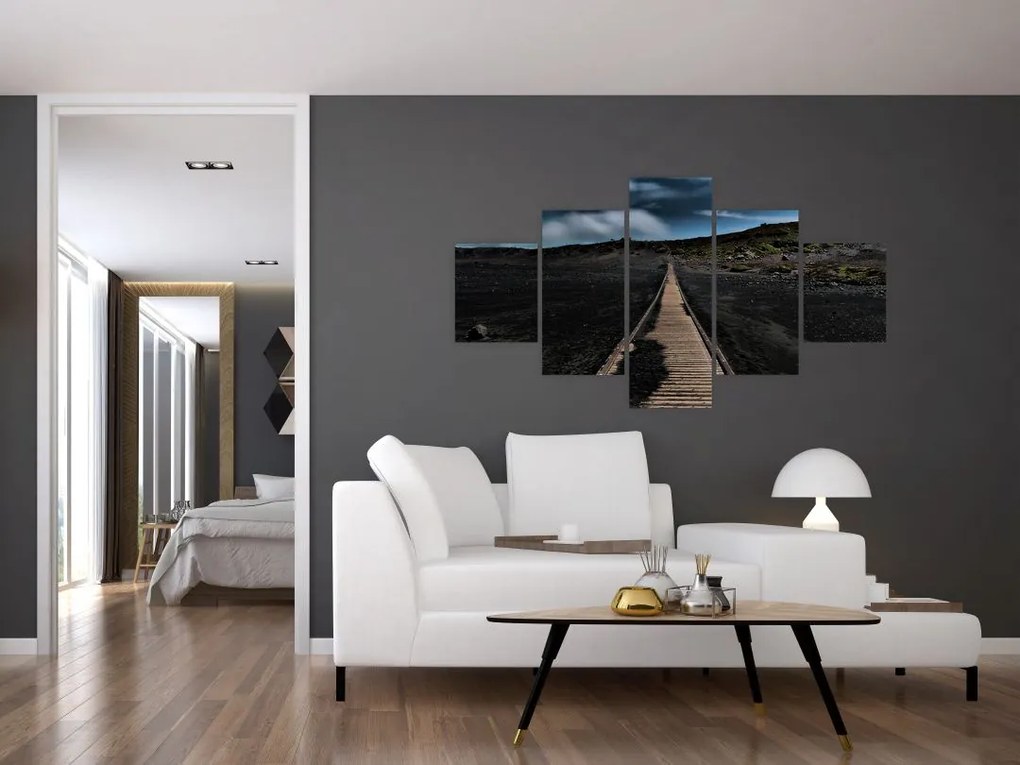 Obraz drewnianej ścieżki o zmierzchu (125x70 cm)