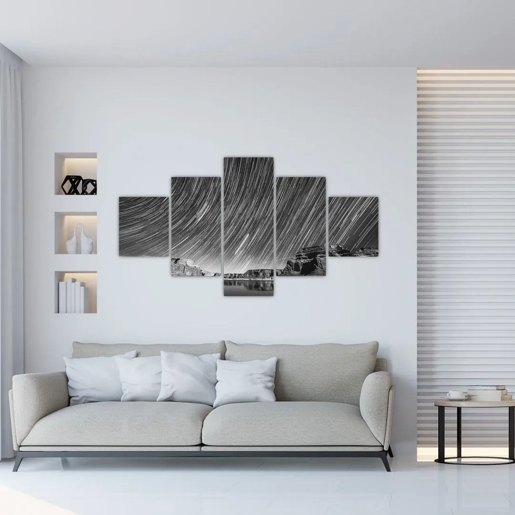 Czarno - biały obraz gwiaździstego nieba (125x70 cm)