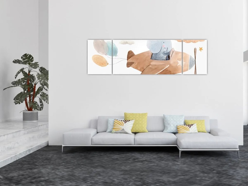 Obraz - Akwarela słoń w samolocie (170x50 cm)