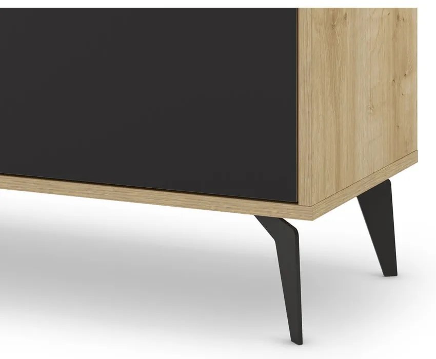 Czarna niska komoda w dekorze dębu 140x79 cm Nola – Marckeric
