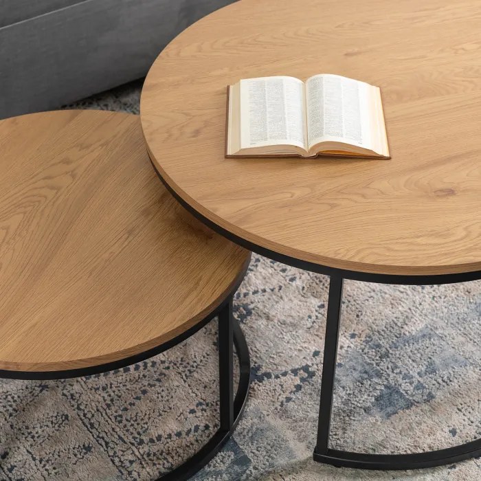 Zestaw Stolików Kawowych DELIA MAX 60 cm/80 cm Dąb Złoty Nowoczesny Loft