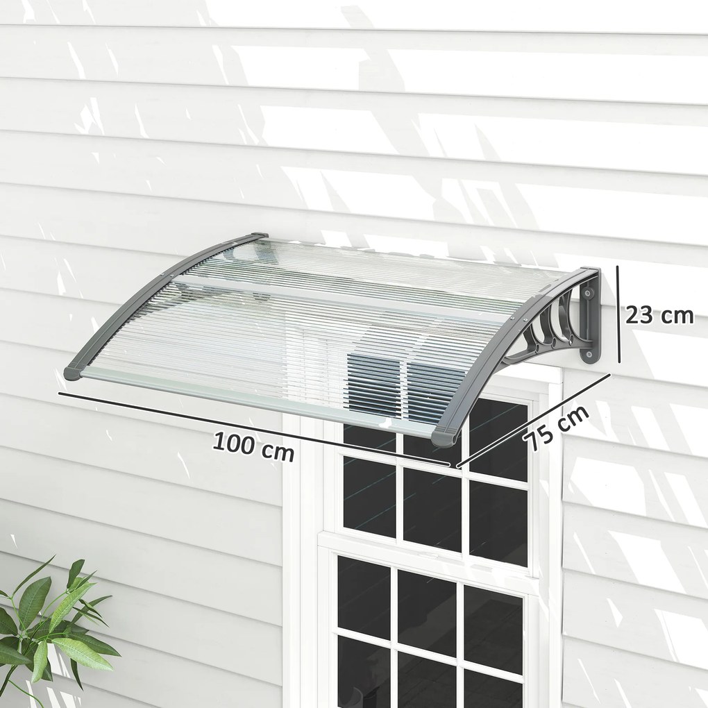 Outsunny Daszek nad drzwi i okna, Osłona dla wejść i okien, 100Dł x 75Szer x 23Wys cm, Srebrny