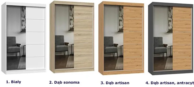 Szafa dwudrzwiowa przesuwna z lustrem 120 cm dąb artisan - Stoflis 10X