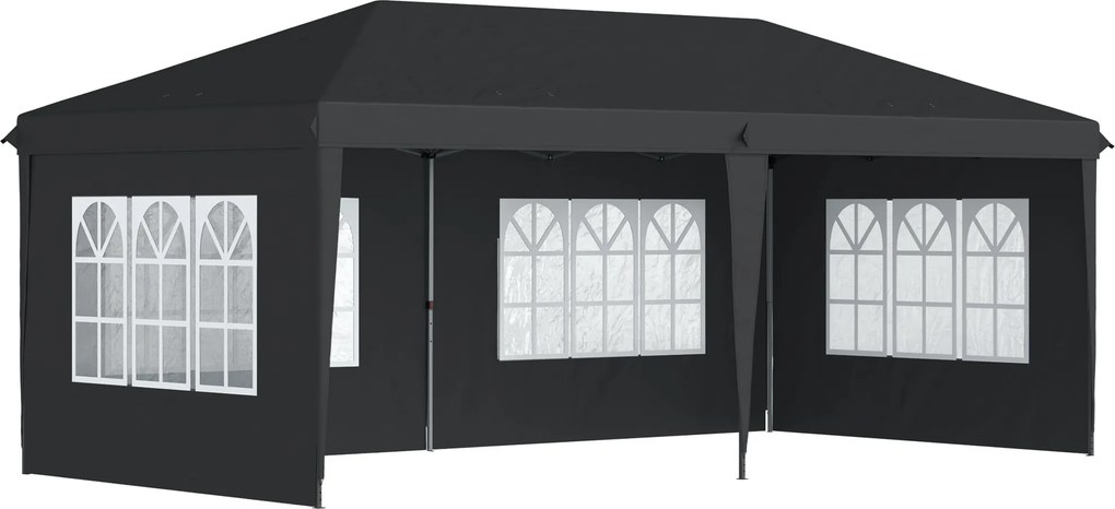 Outsunny Pawilon 3x6m wodoodporny składany z 4 ścianami, okna, UV, torba, czarny | Aosom PL