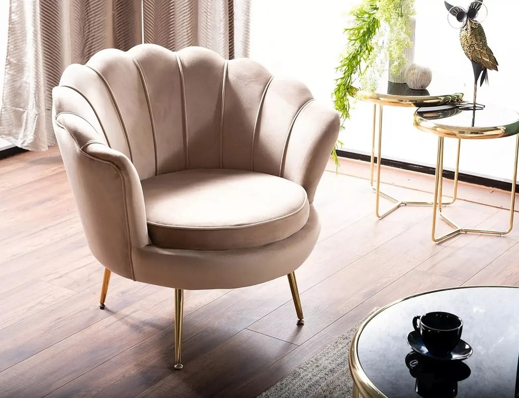 FOTEL CAMELLIA 1 VELVET BEŻOWY BLUVEL 28/ZŁOTY SIGNAL