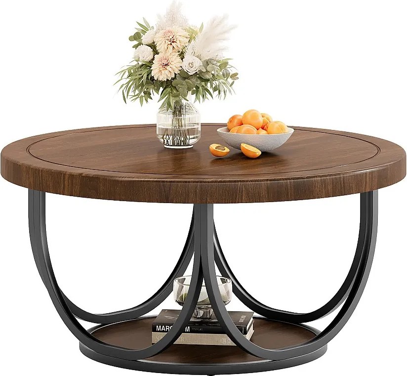 Okrągły stolik kawowy z 2 poziomami, 80 cm okrągły stolik koktajlowy z półką do przechowywania