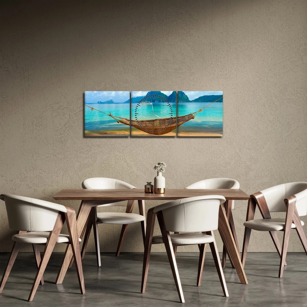 Obraz - Hamak na plaży (z zegarem) (90x30 cm)