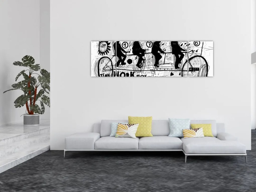Obraz - Praca zespołowa, jazda na rowerze (170x50 cm)