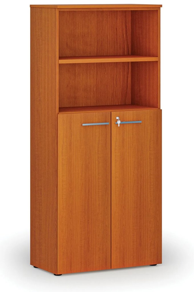 Szafa biurowa kombinowana PRIMO WOOD, drzwi na 3 poziomach, 800 x 420 x 1781 mm, wiśnia