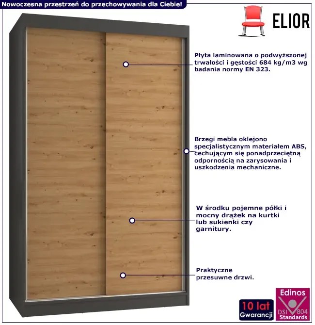 Szafa z drzwiami przesuwnymi antracyt + dąb artisan 120 cm A9-L69