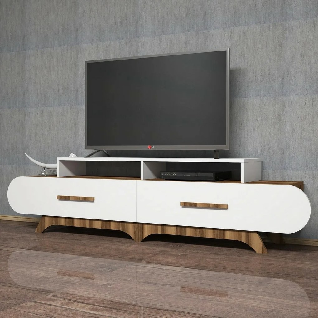 Stolik pod telewizor Flora White and Walnut