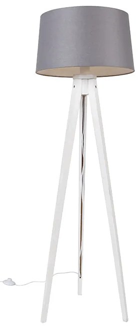 Nowoczesny trójnóg biały z abażurem z lnu ciemnoszary 45 cm - Tripod Classic