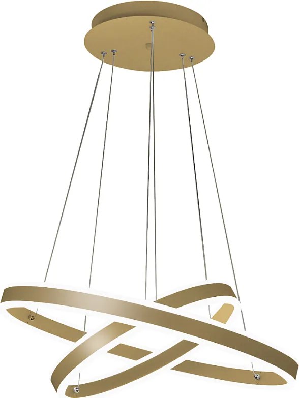 Lampa wisząca LED Palau 108 W 3000 K, ściemnialna, Ø60 i Ø40 cm, matowe złoto, dwa pierścienie z metalu i metakrylanu