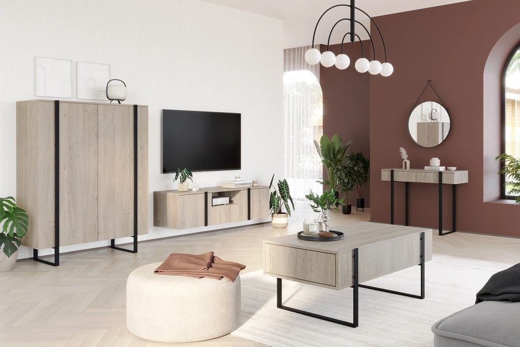 Komoda wysoka Verica 120 cm dwudrzwiowa - dąb biszkoptowy / czarne nóżki