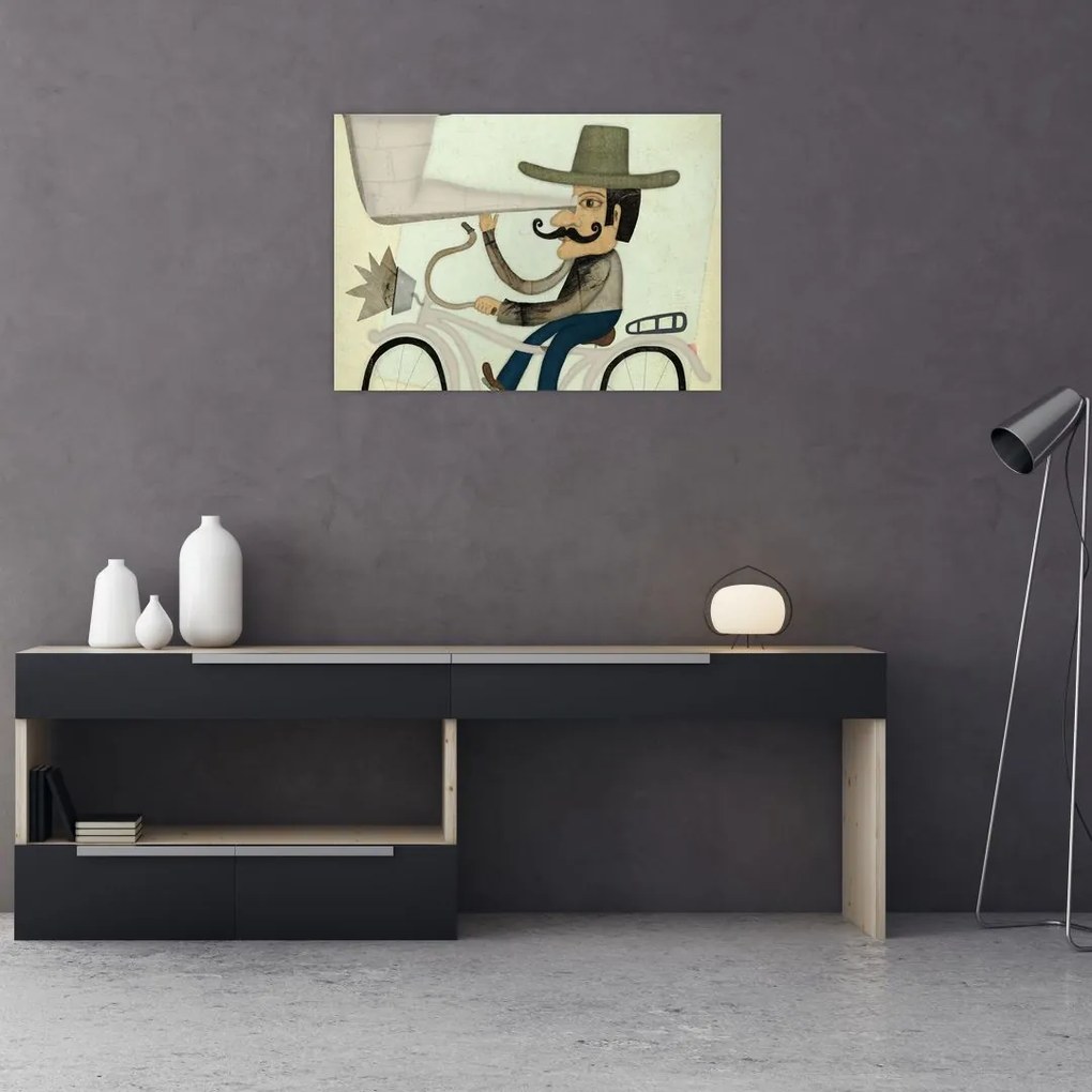 Obraz na szkle - Astronom na rowerze (70x50 cm)