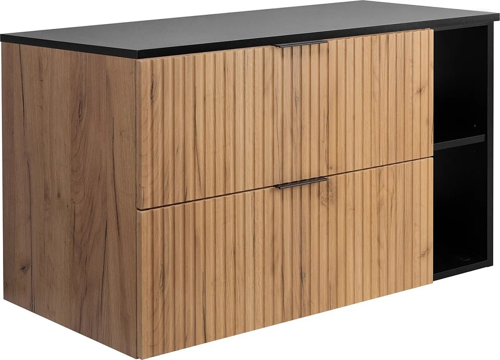 Szafka pod umywalkę, Dąb Craft / Czarny + czarny uchwyt, 100 x 57 x 46 cm