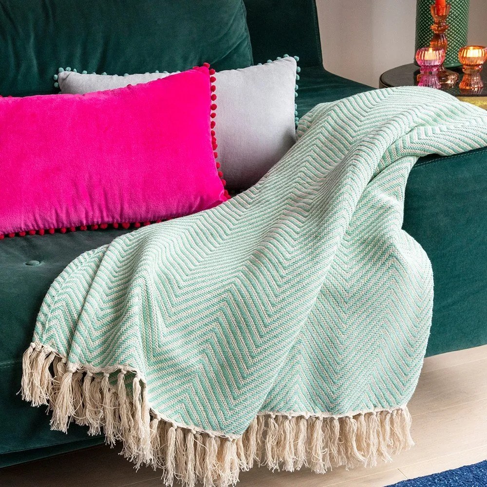 Miętowy bawełniany koc 150x235 cm Herringbone – Rex London
