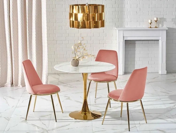 Okrągły szklany stół w stylu glamour marmur + złoto T2-L15