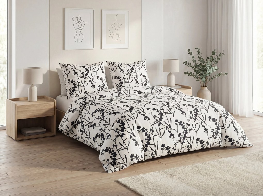 PrzytulneMieszkanie.pl PrzytulneMieszkanie.pl Pościel z bawełny renforcé BERRIES biało-czarna Rozmiar pościeli: 80 x 80 cm | 135 x 200 cm