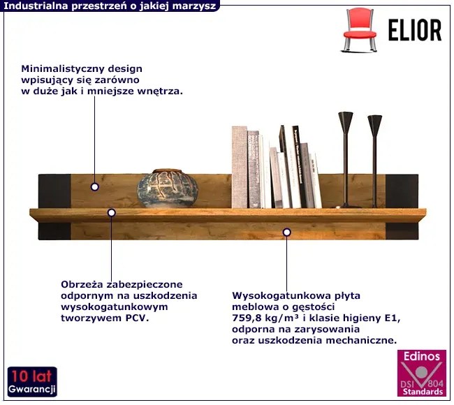 Półka ścienna dąb craft złoty - Kiraz 8X