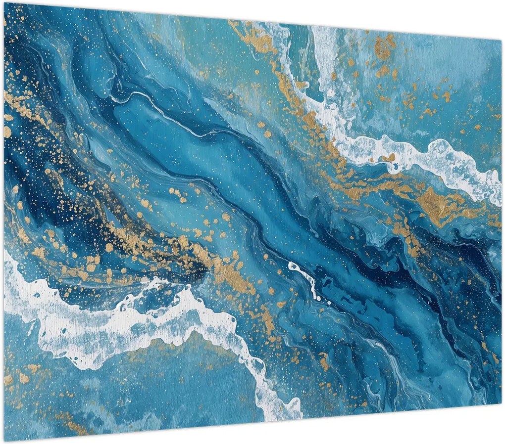 Obraz na szkle - Jasnoniebieski marmur ze złotem II. (70x50 cm)