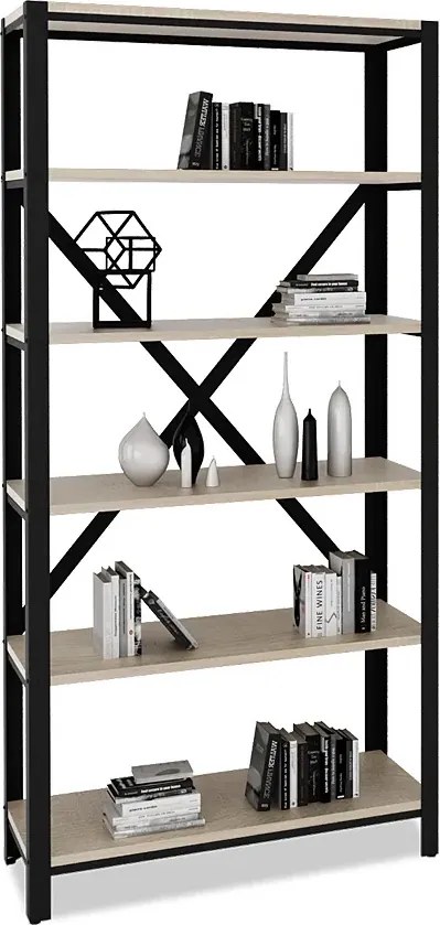 Regał loft z 6 półkami czarny + dąb sonoma D1-E12