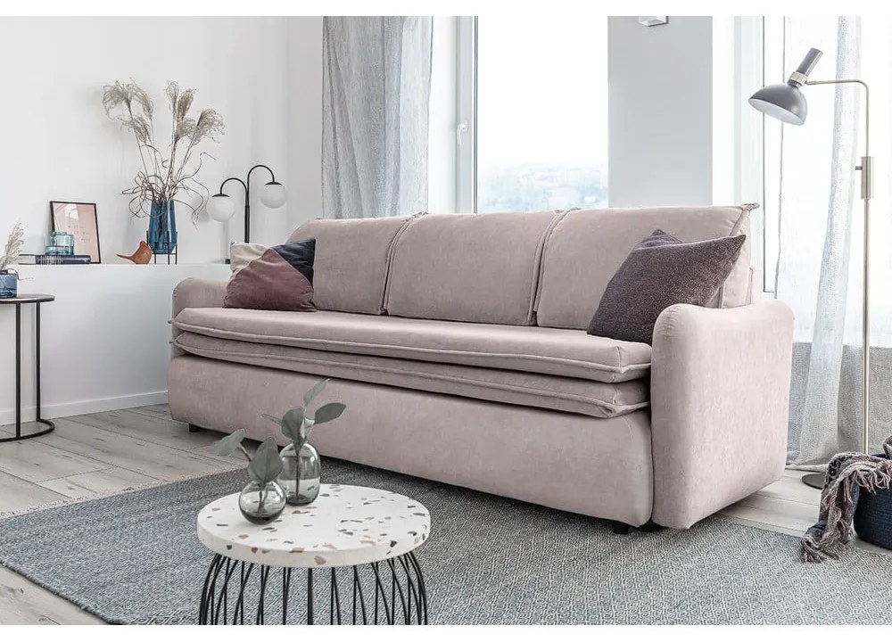 Beżowa aksamitna rozkładana sofa Miuform Tender Eddie