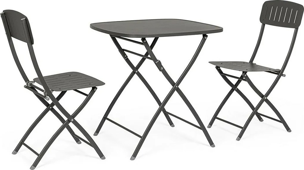 Zestaw Bistrot ze stołem i 2 krzesłami ze stali w kolorze antracytowym - YVONNE